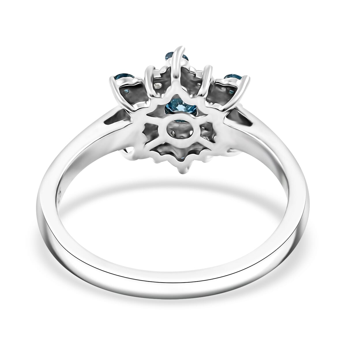 Luxuriant Lab Grown Blue and White Diamond SI 0.50 ctw Snowflake Ring in Rhodium Over Sterling Silver (Size 6.0) image number 4