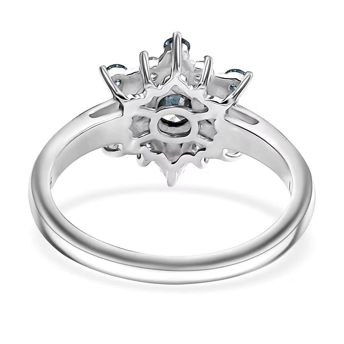 Luxuriant Lab Grown Blue and White Diamond SI 0.50 ctw Snowflake Ring in Rhodium Over Sterling Silver (Size 6.0) image number 9