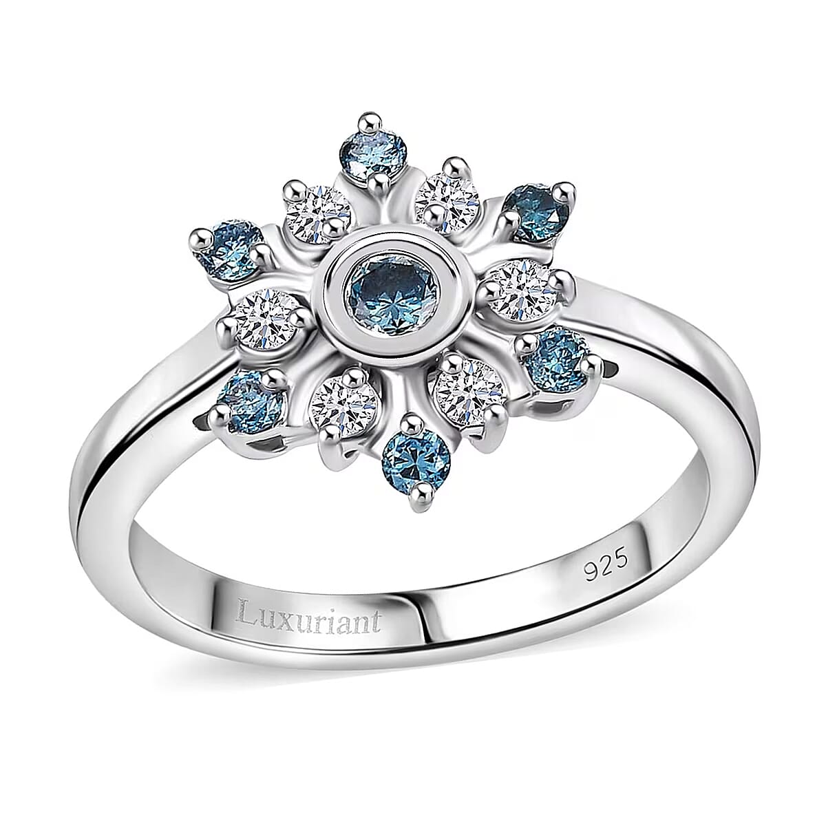 Luxuriant Lab Grown Blue Diamond (IR) and Lab Grown White Diamond SI 0.50 ctw Snowflake Ring in Rhodium Over Sterling Silver (Size 7.0) image number 0