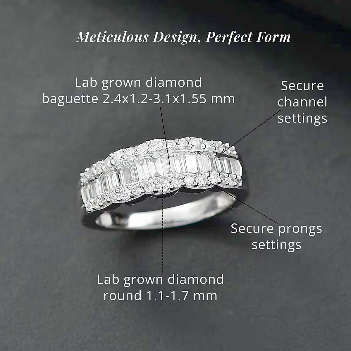Luxuriant Lab Grown Diamond SI 1.00 ctcw Scalloped Ring in Rhodium Over Sterling Silver (Size 7.0) image number 5