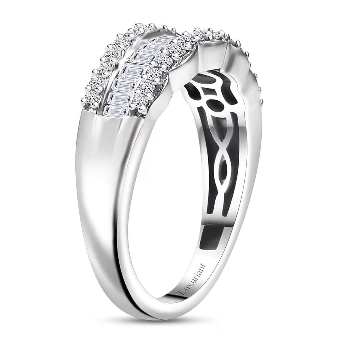 Luxuriant Lab Grown Diamond SI 1.00 ctcw Scalloped Ring in Rhodium Over Sterling Silver (Size 7.0) image number 8