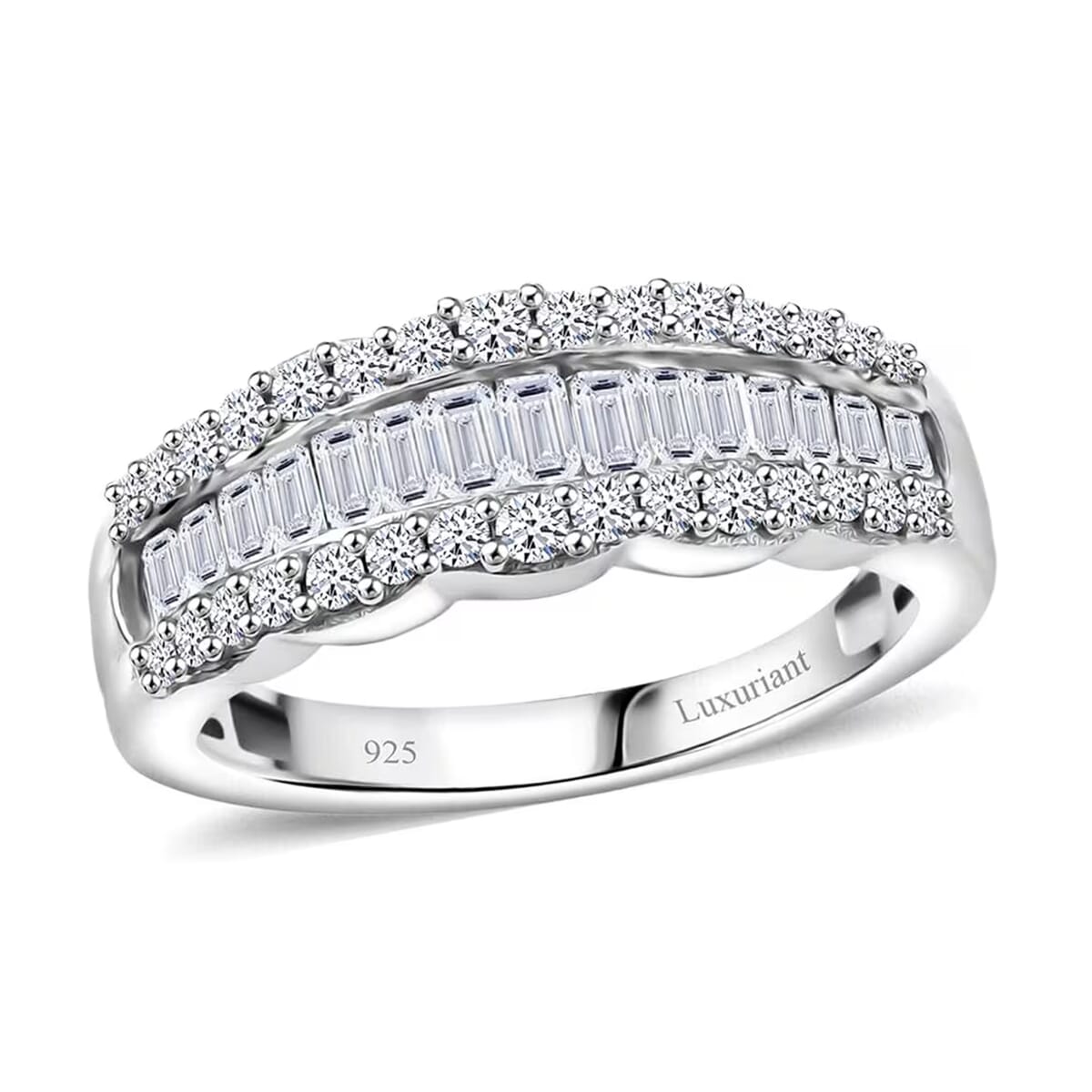 Luxuriant Lab Grown Diamond SI 1.00 ctcw Scalloped Ring in Rhodium Over Sterling Silver (Size 8.0) image number 0