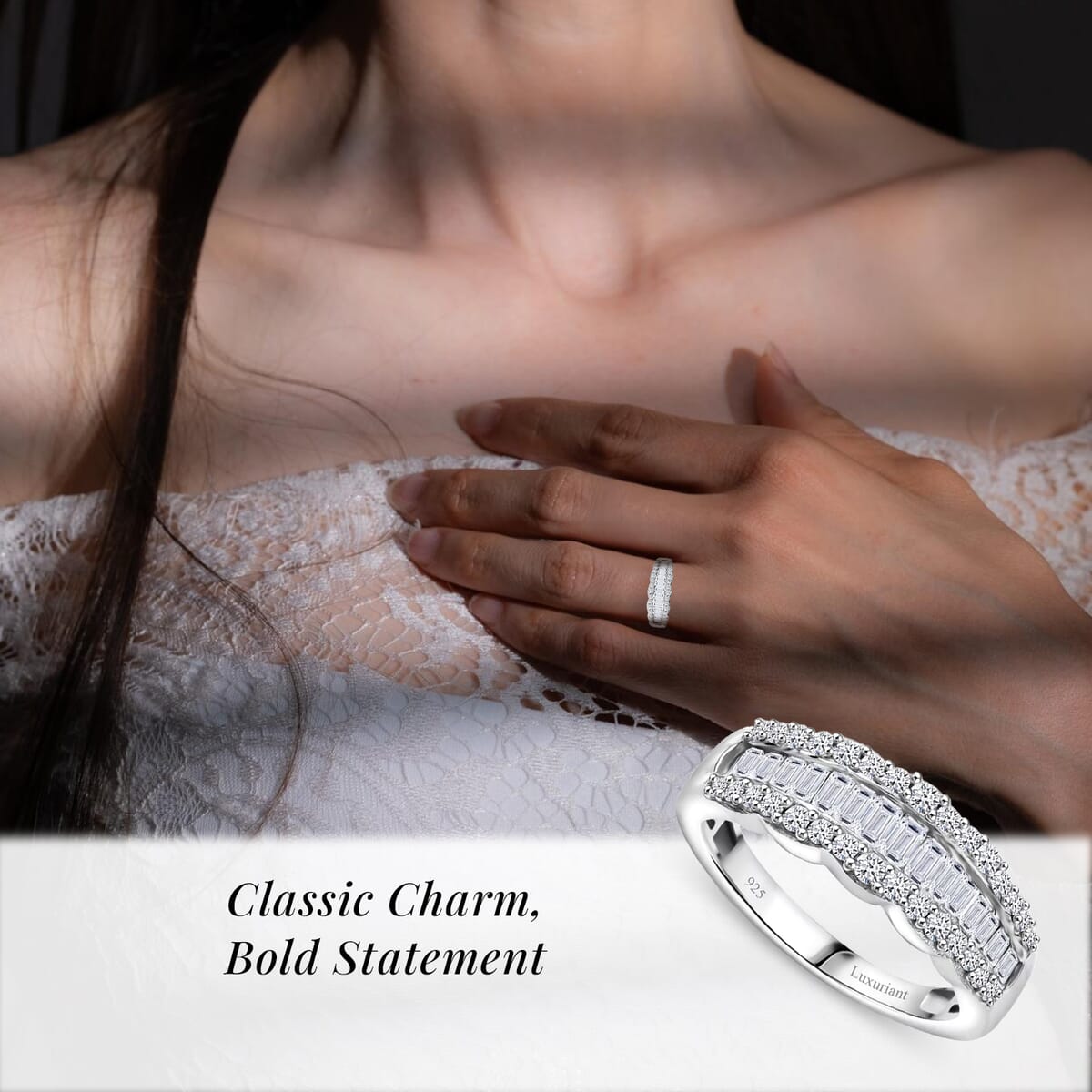 Luxuriant Lab Grown Diamond SI 1.00 ctcw Scalloped Ring in Rhodium Over Sterling Silver (Size 8.0) image number 1