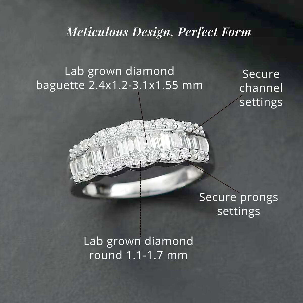 Luxuriant Lab Grown Diamond SI 1.00 ctcw Scalloped Ring in Rhodium Over Sterling Silver (Size 8.0) image number 5