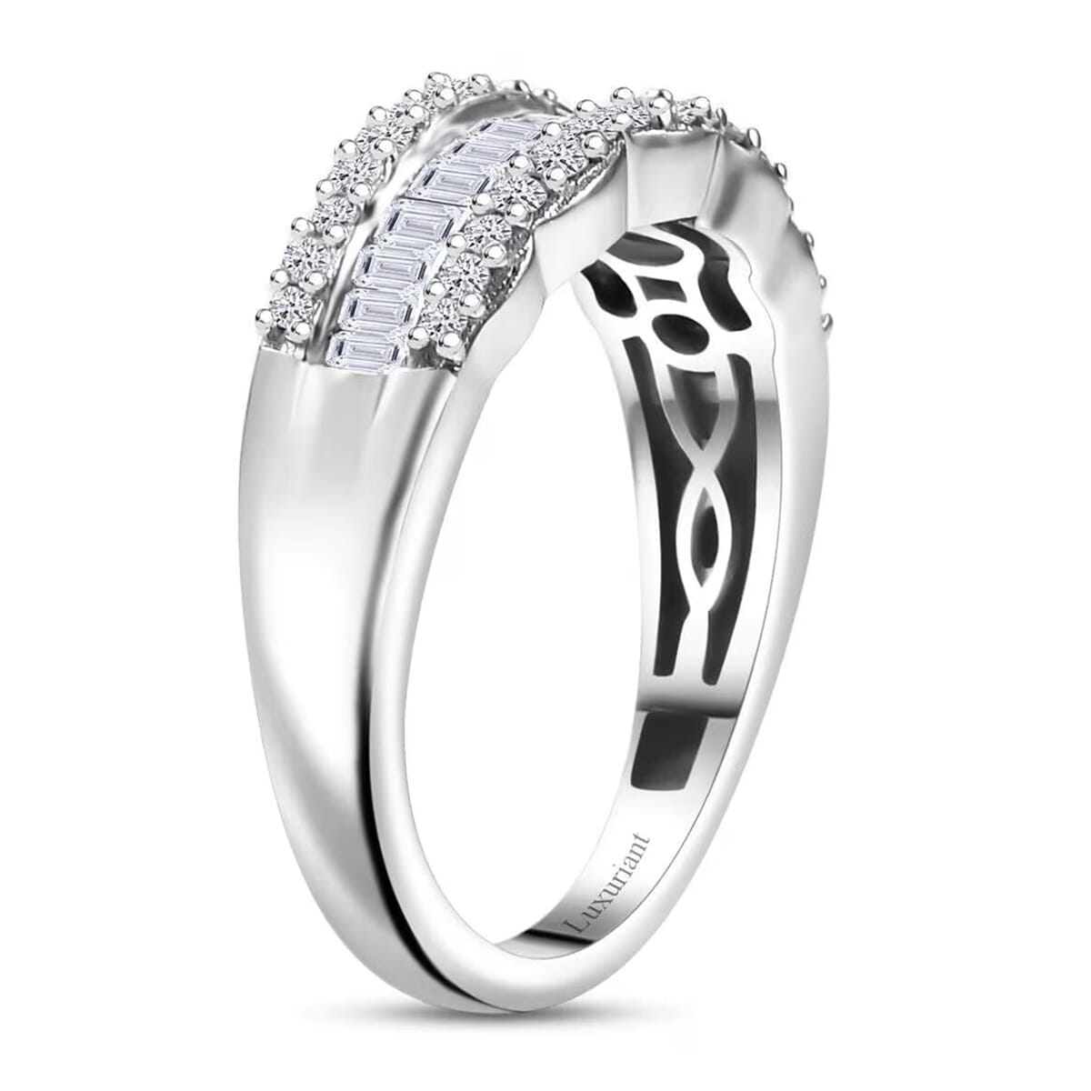 Luxuriant Lab Grown Diamond SI 1.00 ctcw Scalloped Ring in Rhodium Over Sterling Silver (Size 8.0) image number 8