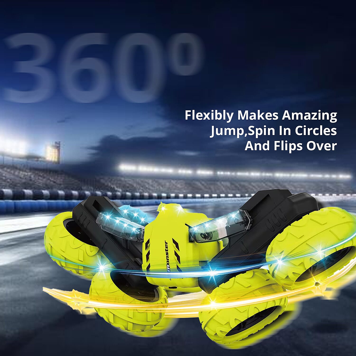 Acrobat Rechargeable RC Stunt Car Neon - Yellow