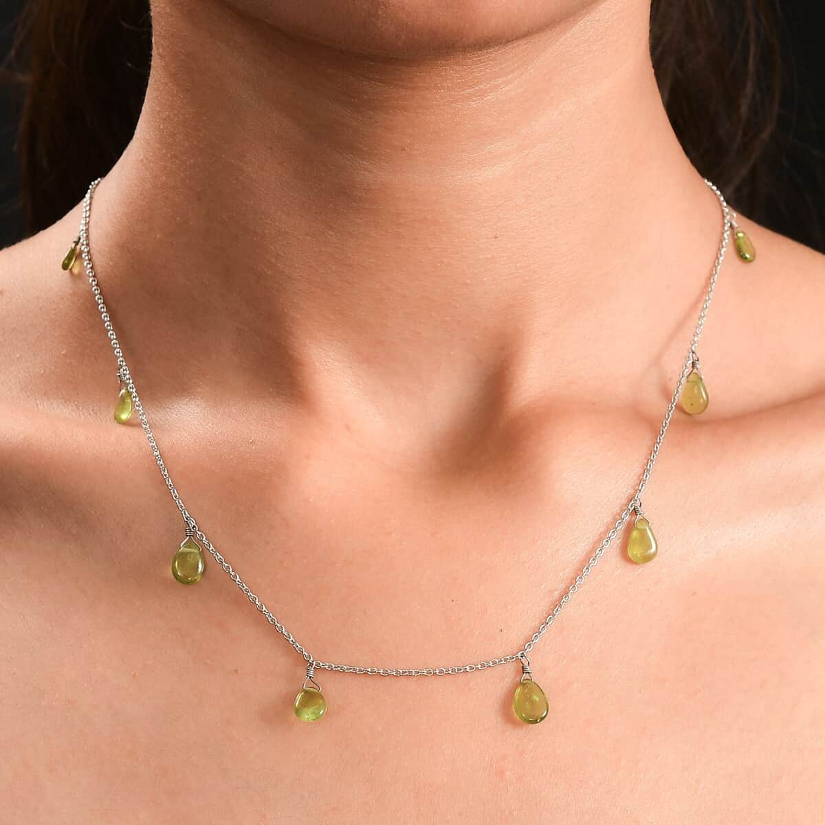 Vesuvianite 15.00 ctw Station Necklace in Rhodium Over Sterling Silver 18 Inches image number 2