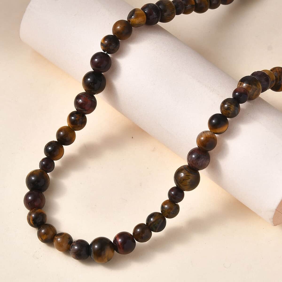 Tigers Eye 150.00 ctw Beaded Necklace in Stainless Steel 20 Inches image number 1