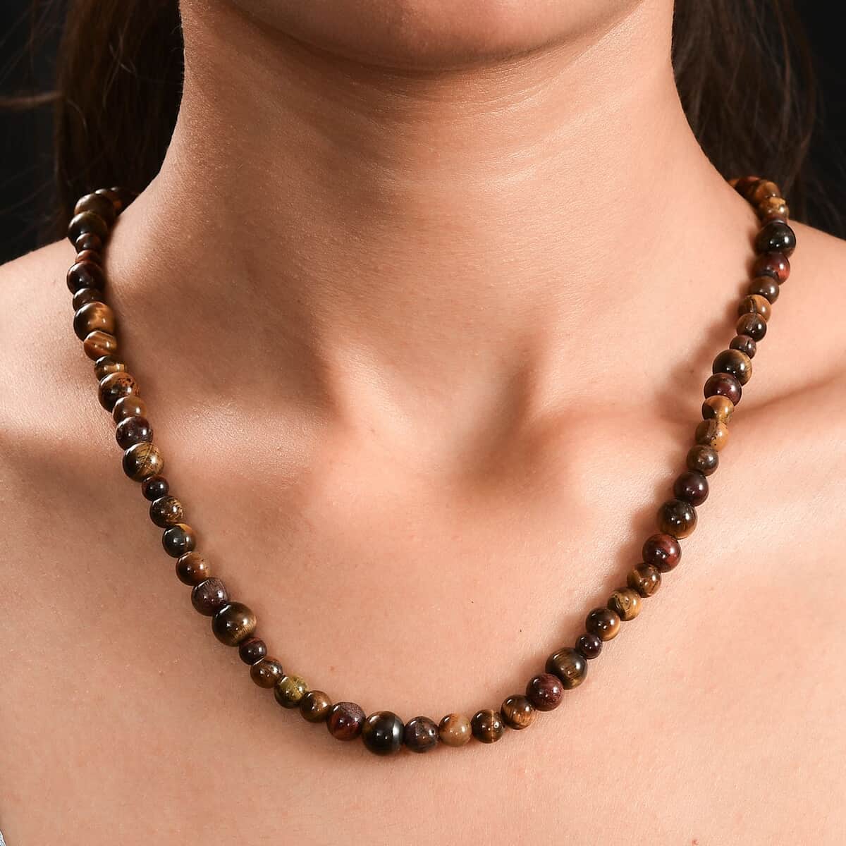 Tigers Eye 150.00 ctw Beaded Necklace in Stainless Steel 20 Inches image number 2