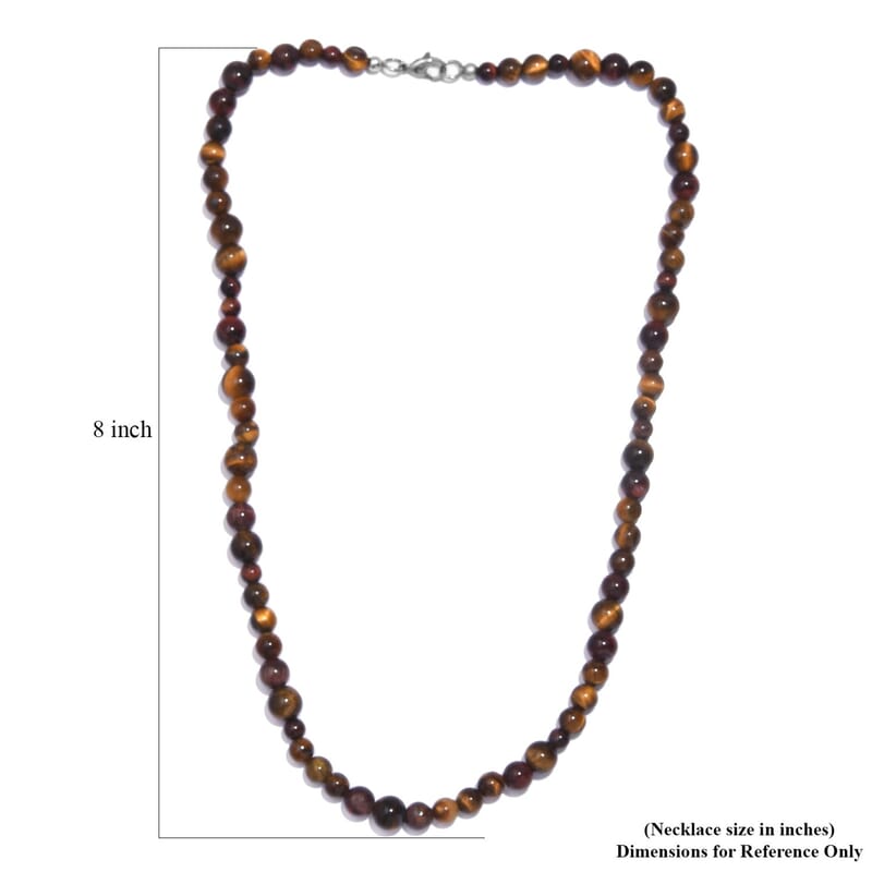 Tigers Eye 150.00 ctw Beaded Necklace in Stainless Steel 20 Inches