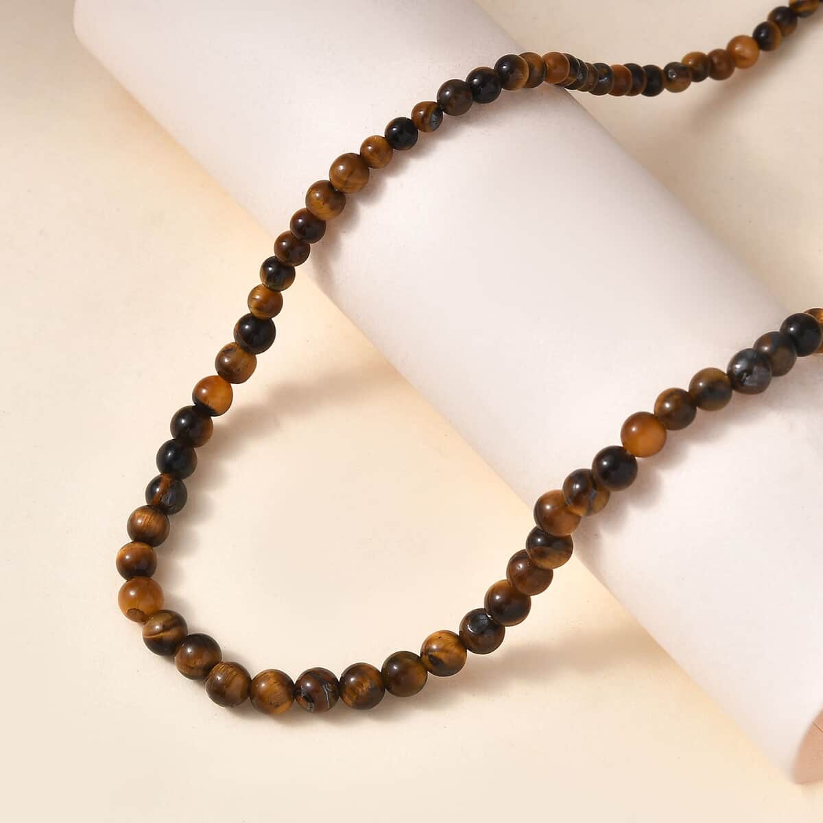 Tigers Eye 45.00 ctw Beaded Necklace in Stainless Steel 20 Inches image number 1