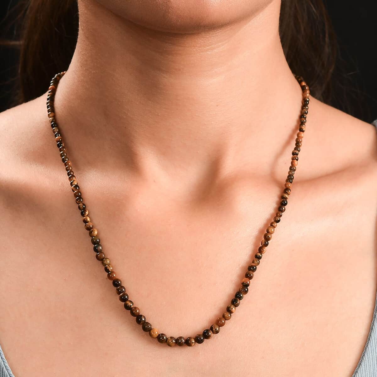 Tigers Eye 45.00 ctw Beaded Necklace in Stainless Steel 20 Inches image number 2