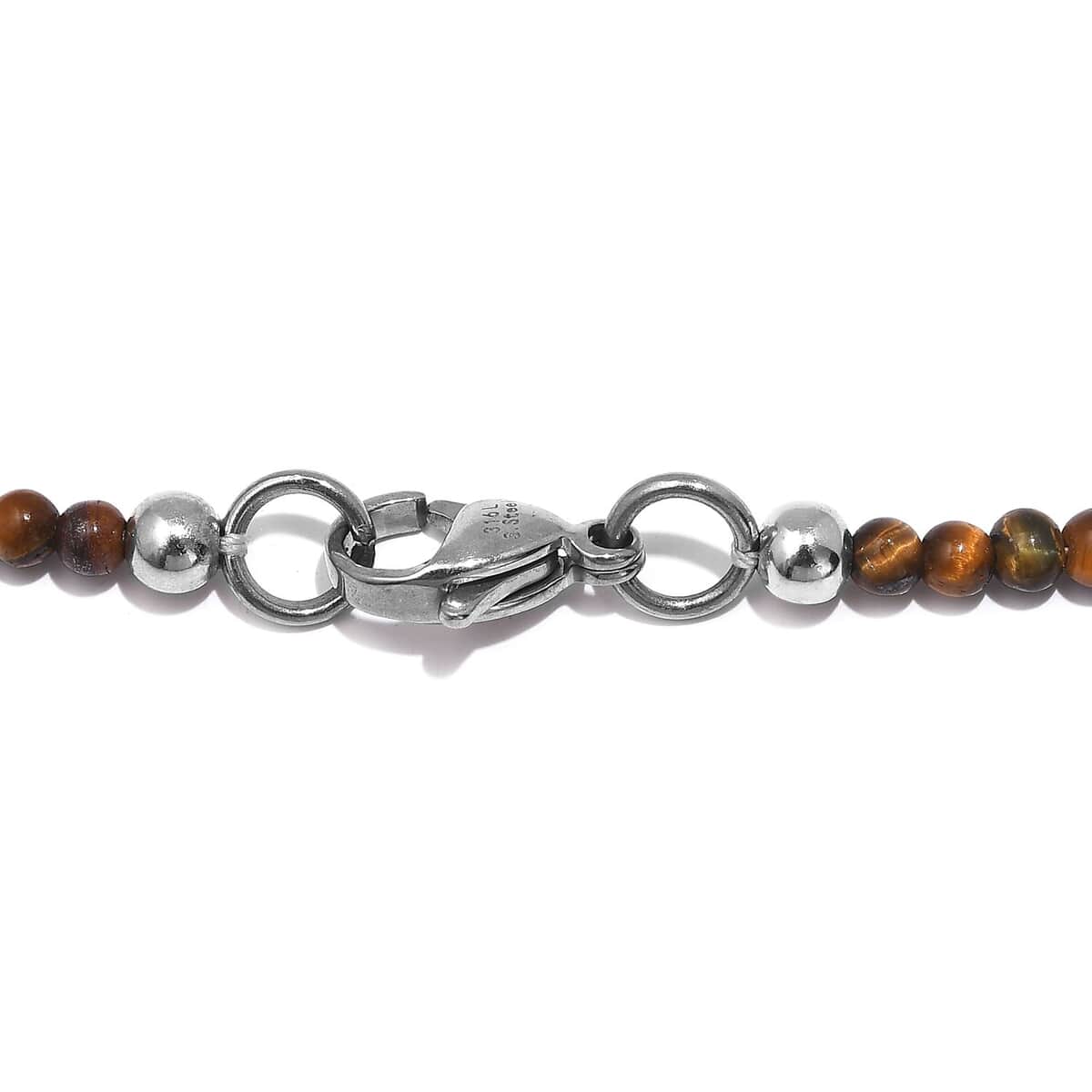 Tigers Eye 45.00 ctw Beaded Necklace in Stainless Steel 20 Inches image number 4