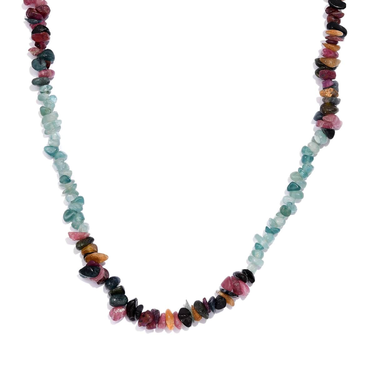 Grandidierite and Multi-Tourmaline 105.00 ctw Chips Necklace in Rhodium Over Sterling Silver 18-20 Inches image number 0