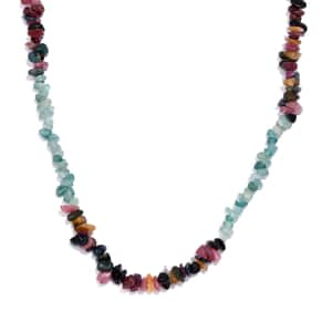 Grandidierite and Multi-Tourmaline 105.00 ctw Chips Necklace in Rhodium Over Sterling Silver 18-20 Inches