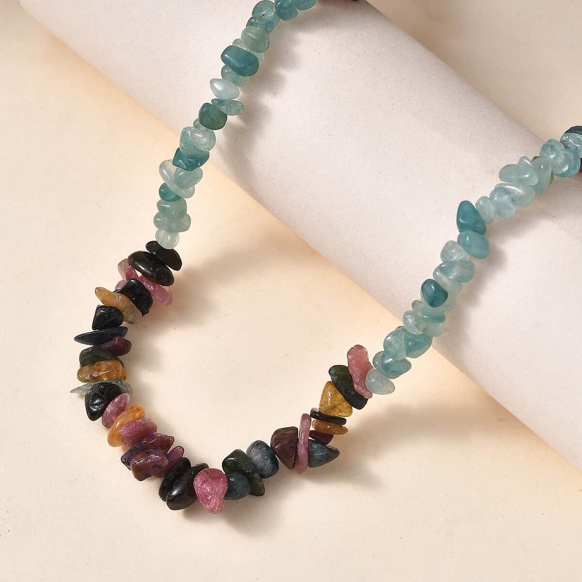 Grandidierite and Multi-Tourmaline 105.00 ctw Chips Necklace in Rhodium Over Sterling Silver 18-20 Inches image number 1