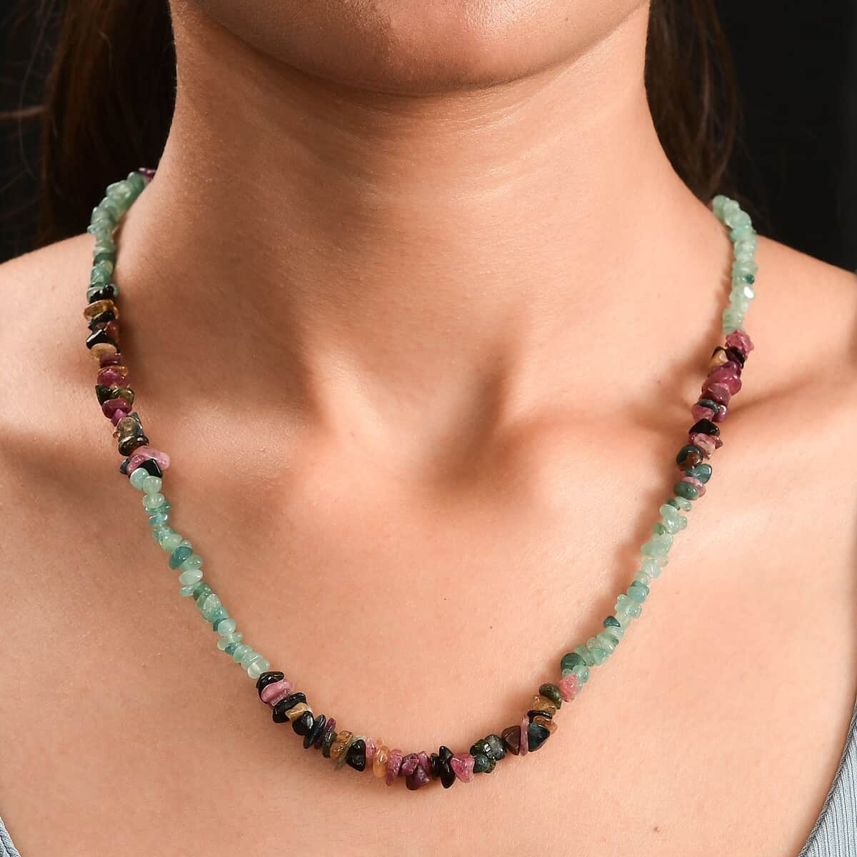 Grandidierite and Multi-Tourmaline 105.00 ctw Chips Necklace in Rhodium Over Sterling Silver 18-20 Inches image number 2