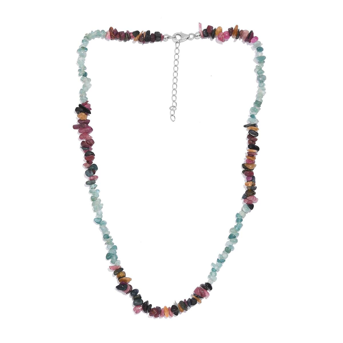 Grandidierite and Multi-Tourmaline 105.00 ctw Chips Necklace in Rhodium Over Sterling Silver 18-20 Inches image number 3