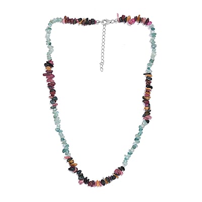 Grandidierite and Multi-Tourmaline 105.00 ctw Chips Necklace in Rhodium Over Sterling Silver 18-20 Inches
