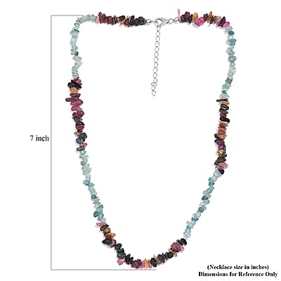 Grandidierite and Multi-Tourmaline 105.00 ctw Chips Necklace in Rhodium Over Sterling Silver 18-20 Inches