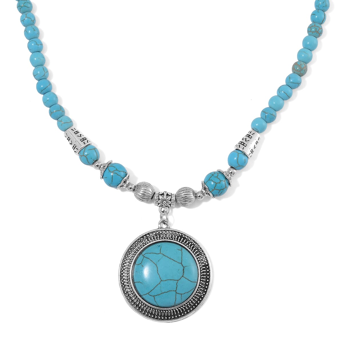 Blue Howlite 125.00 ctw Necklace in Silvertone 20-22 Inches image number 0
