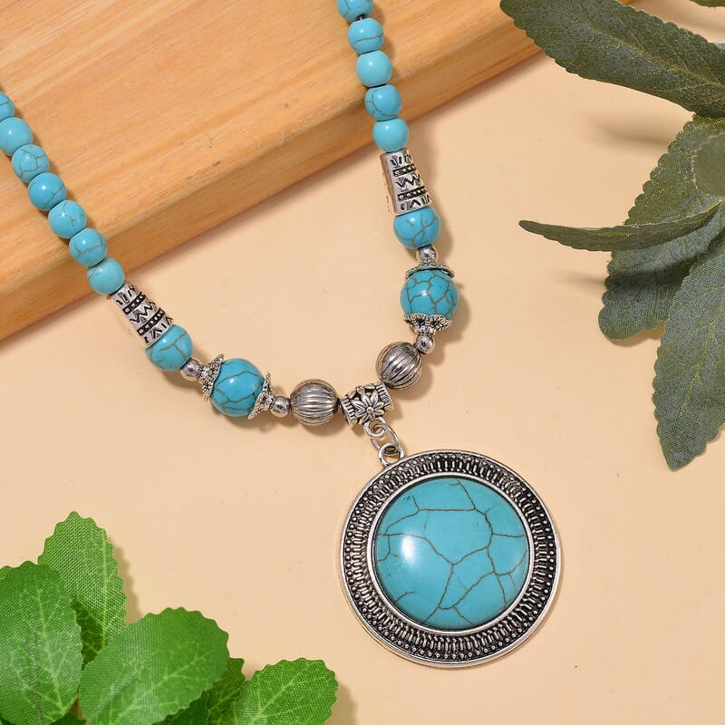 Blue Howlite 125.00 ctw Necklace in Silvertone 20-22 Inches
