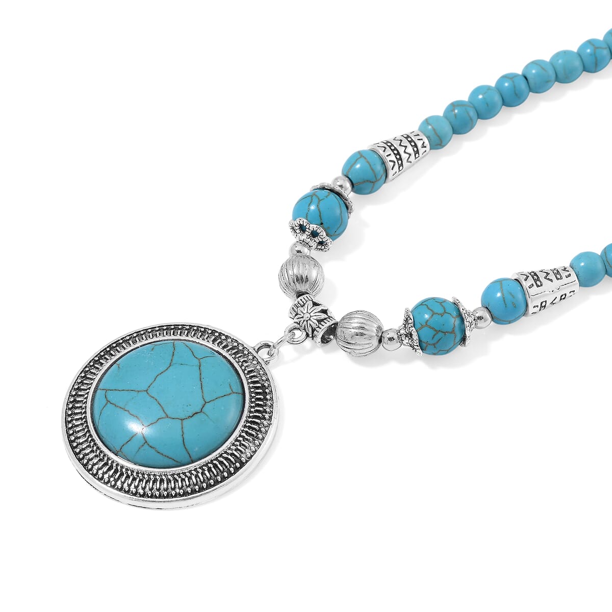 Blue Howlite 125.00 ctw Necklace in Silvertone 20-22 Inches image number 3