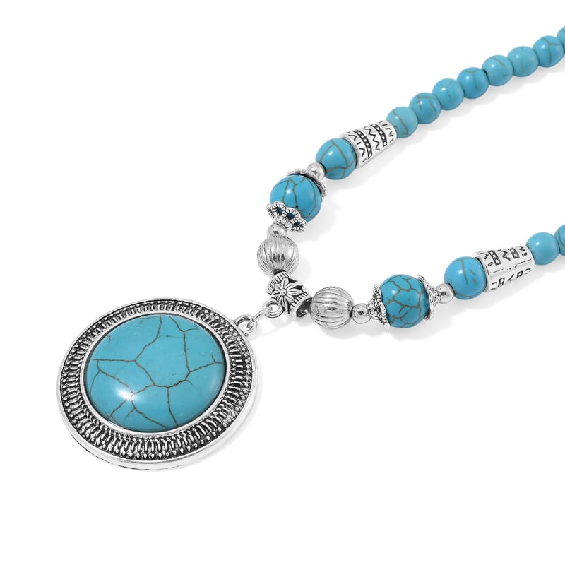 Blue Howlite 125.00 ctw Necklace in Silvertone 20-22 Inches
