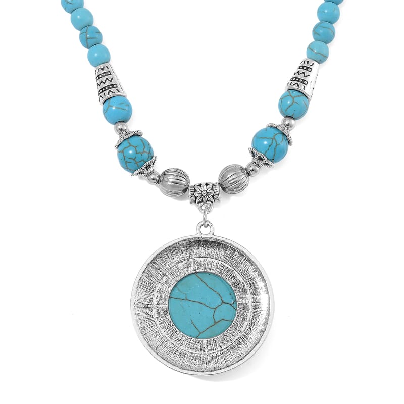 Blue Howlite 125.00 ctw Necklace in Silvertone 20-22 Inches
