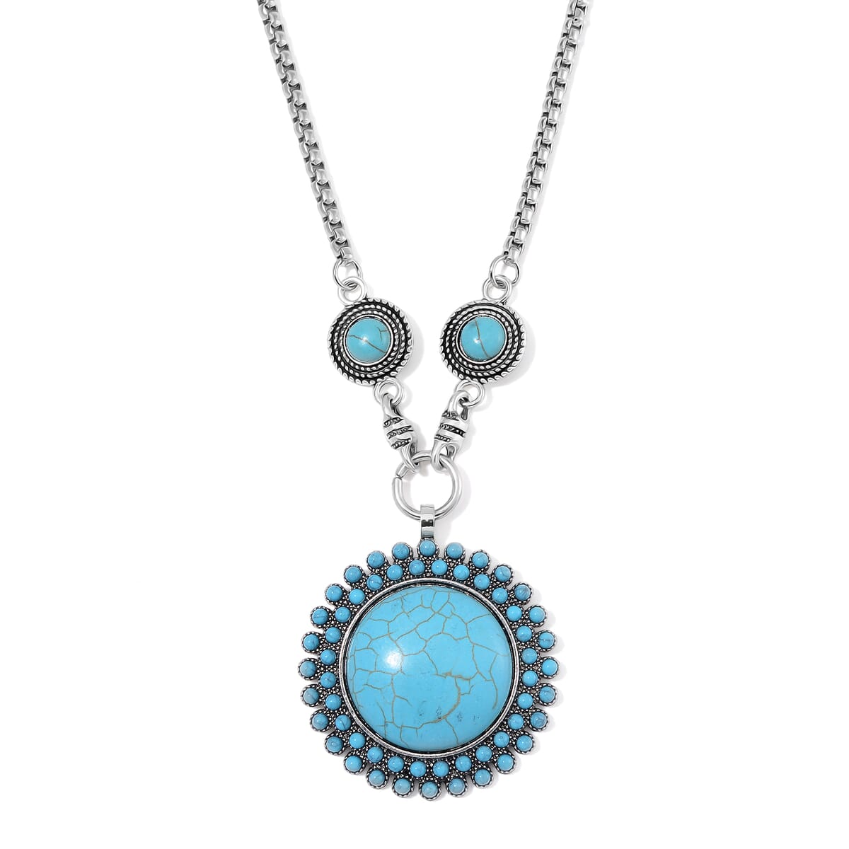 Blue Howlite 91.00 ctw Necklace in Silvertone 20-22 Inches image number 0