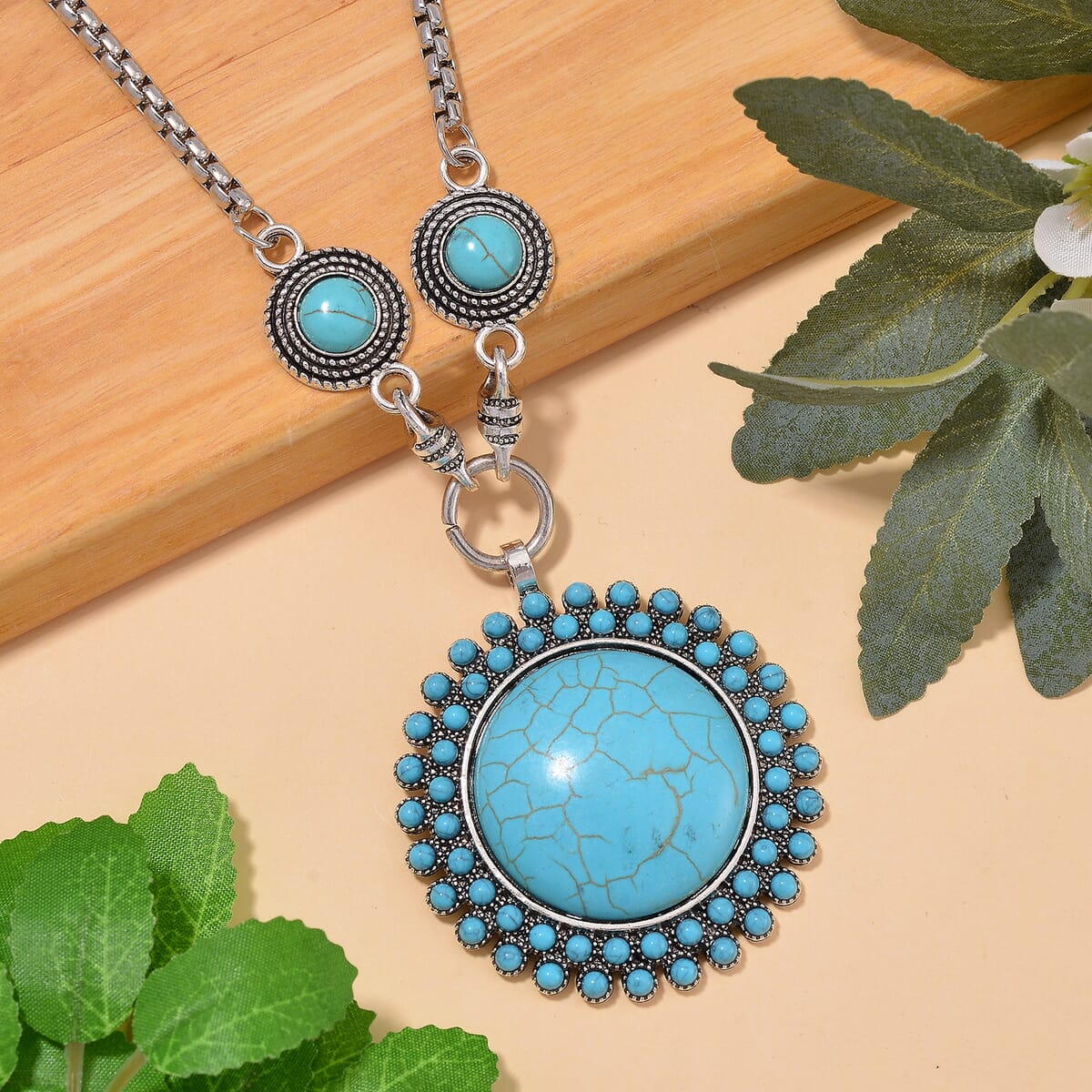 Blue Howlite 91.00 ctw Necklace in Silvertone 20-22 Inches image number 1