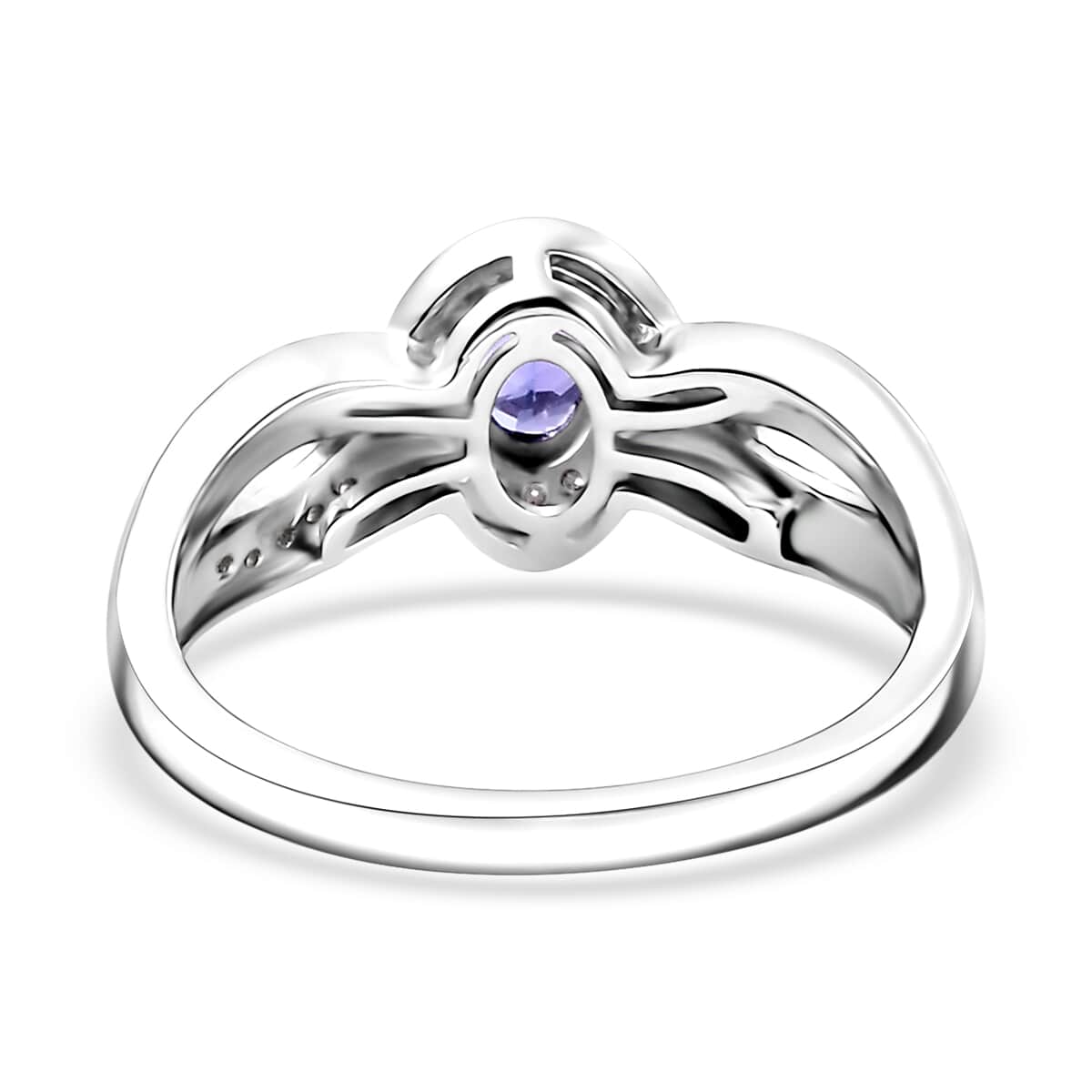 AAA Tanzanite and Moissanite 0.80 ctw Halo Ring in Rhodium Over Sterling Silver (Size 10.0) image number 4