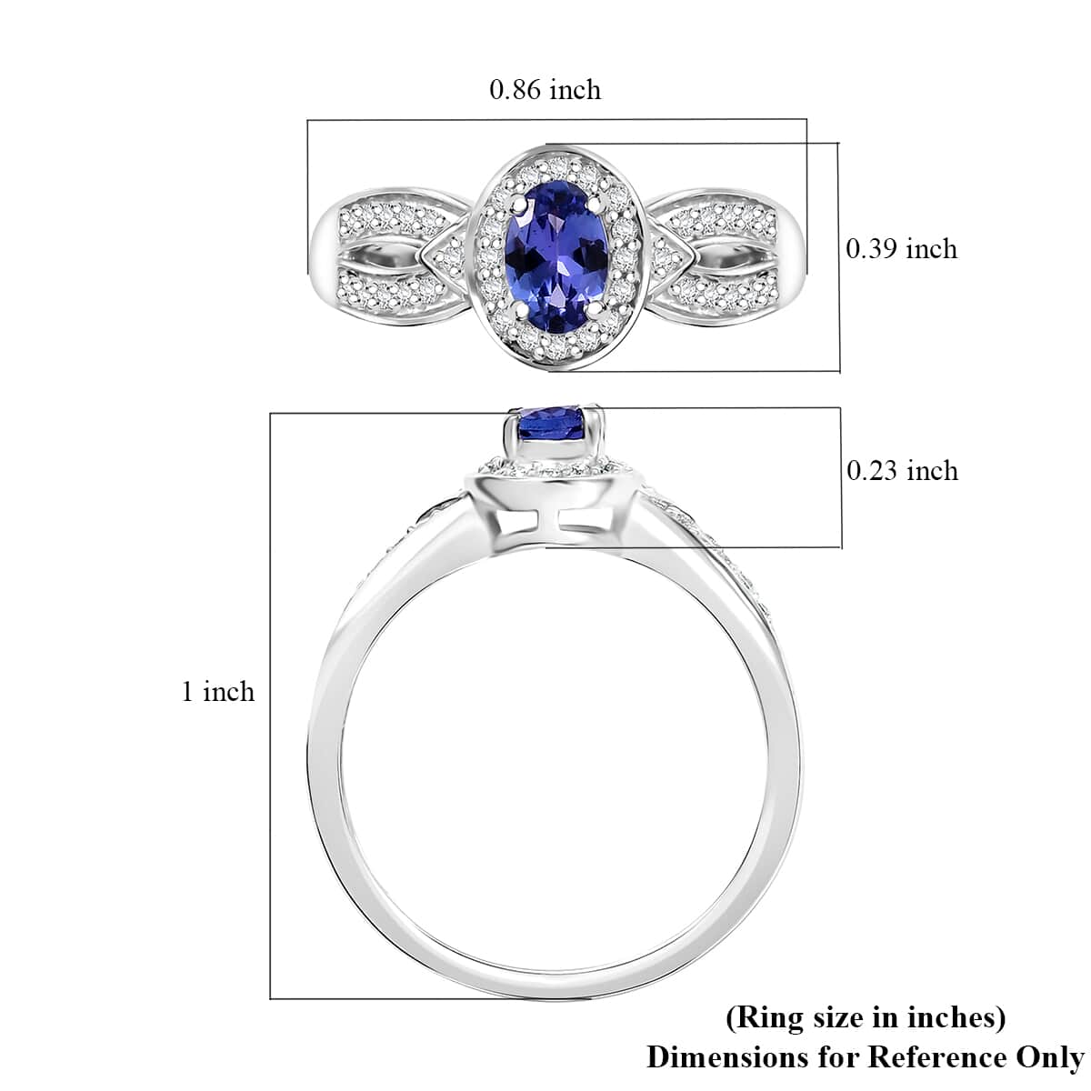 AAA Tanzanite and Moissanite 0.80 ctw Halo Ring in Rhodium Over Sterling Silver (Size 10.0) image number 5