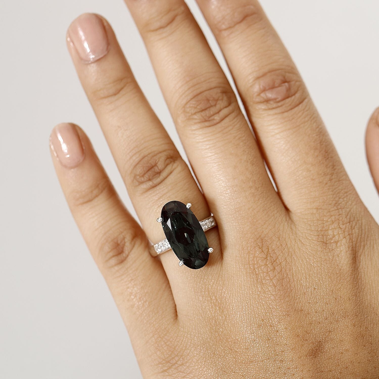 Alexandrite Quartz Triplet and White Zircon 9.60 ctw Ring in Rhodium Over Sterling Silver (Size 5.5)