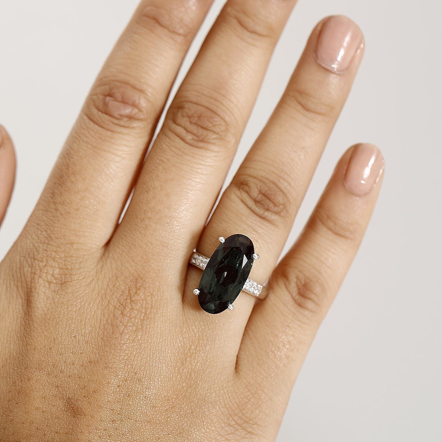 Alexandrite Quartz Triplet and White Zircon 9.60 ctw Ring in Rhodium Over Sterling Silver (Size 11.5)