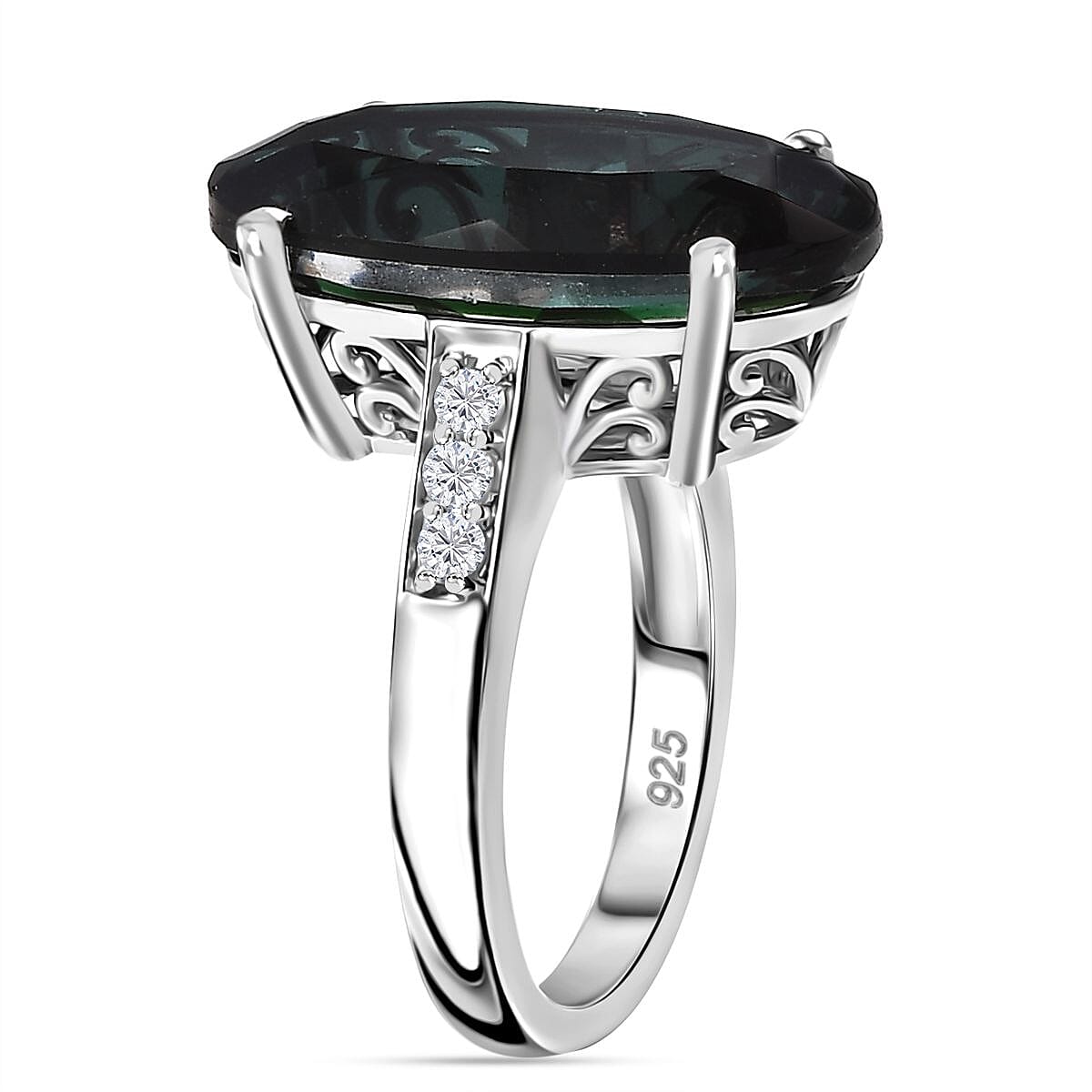 Alexandrite Quartz Triplet and White Zircon 9.60 ctw Ring in Rhodium Over Sterling Silver (Size 11.5)