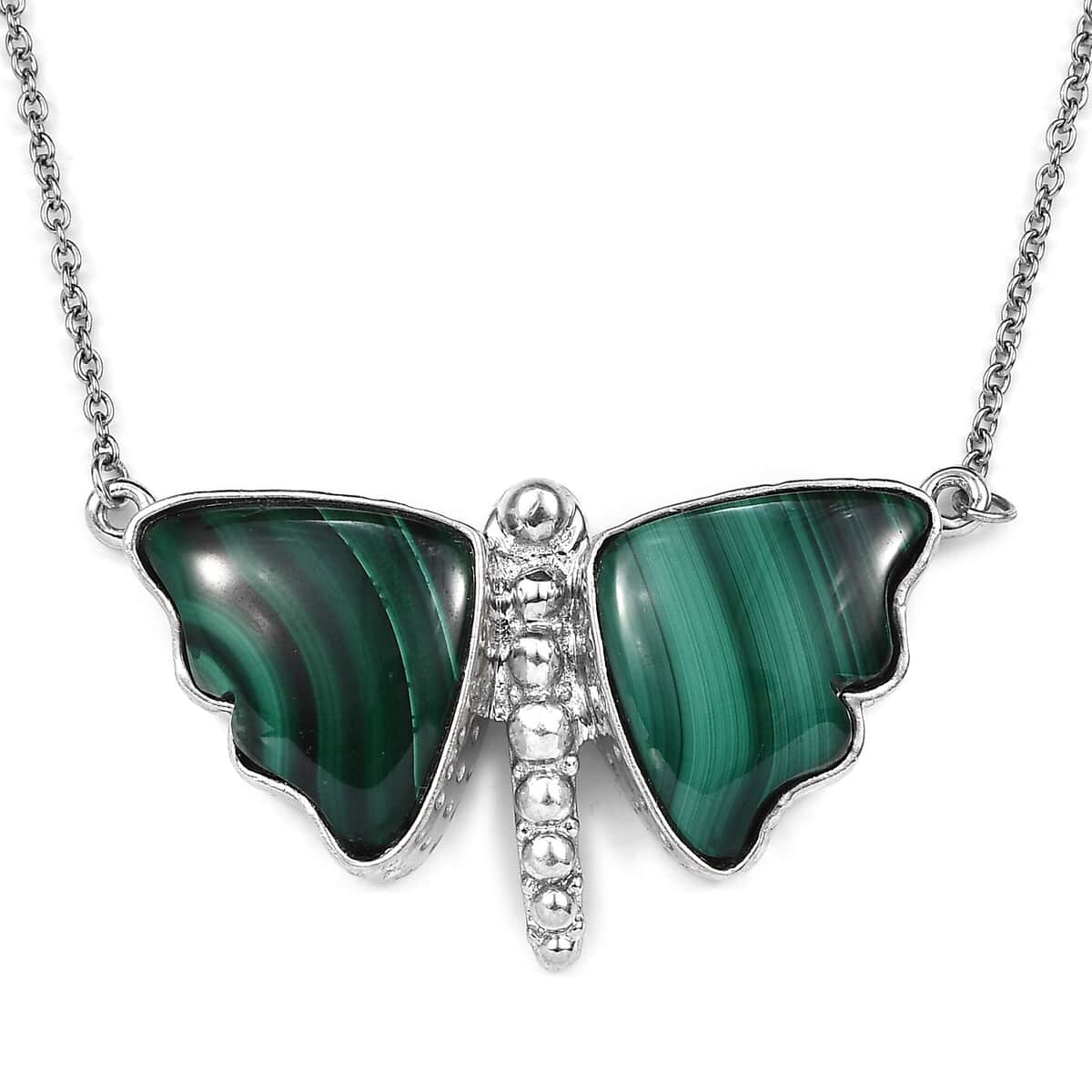 Karis African Malachite 31.40 ctw Dragonfly Necklace in Platinum Bond 18 Inches image number 0