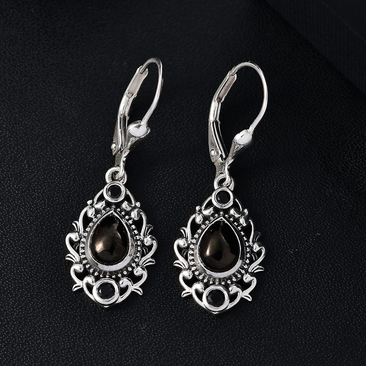 D'Joy Artisan Crafted Elite Shungite and Thai Black Spinel 1.15 ctw Earrings in Black Oxidized Sterling Silver image number 1
