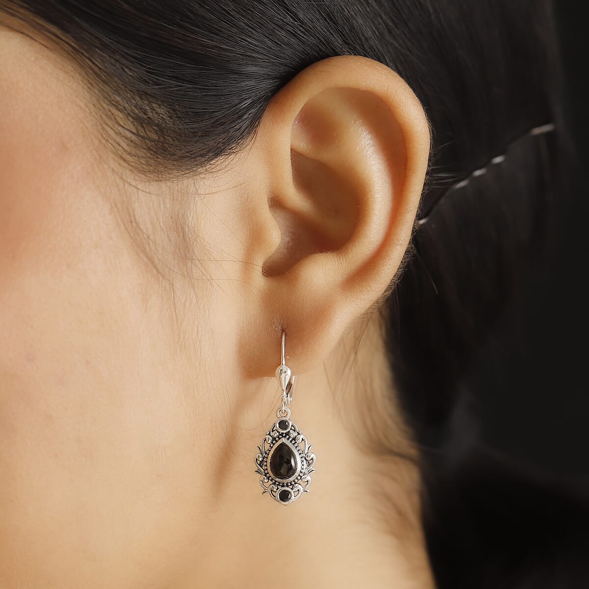 D'Joy Artisan Crafted Elite Shungite and Thai Black Spinel 1.15 ctw Earrings in Black Oxidized Sterling Silver image number 2