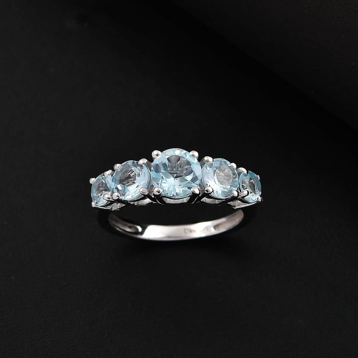 Sky Blue Topaz 2.75 ctw 5 Stone Ring in Platinum Over Sterling Silver (Size 10.0) image number 1