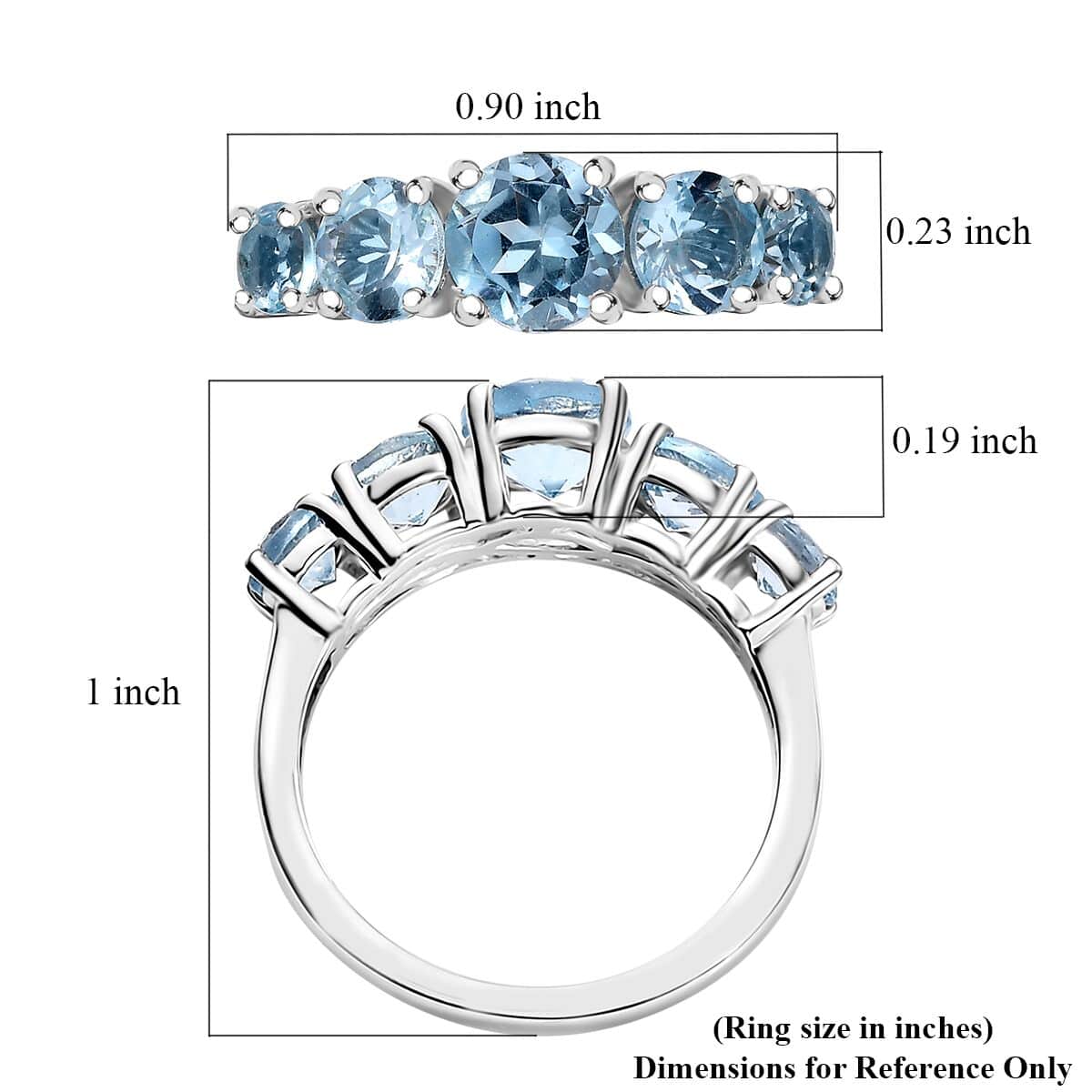 Sky Blue Topaz 2.75 ctw 5 Stone Ring in Platinum Over Sterling Silver (Size 10.0) image number 5