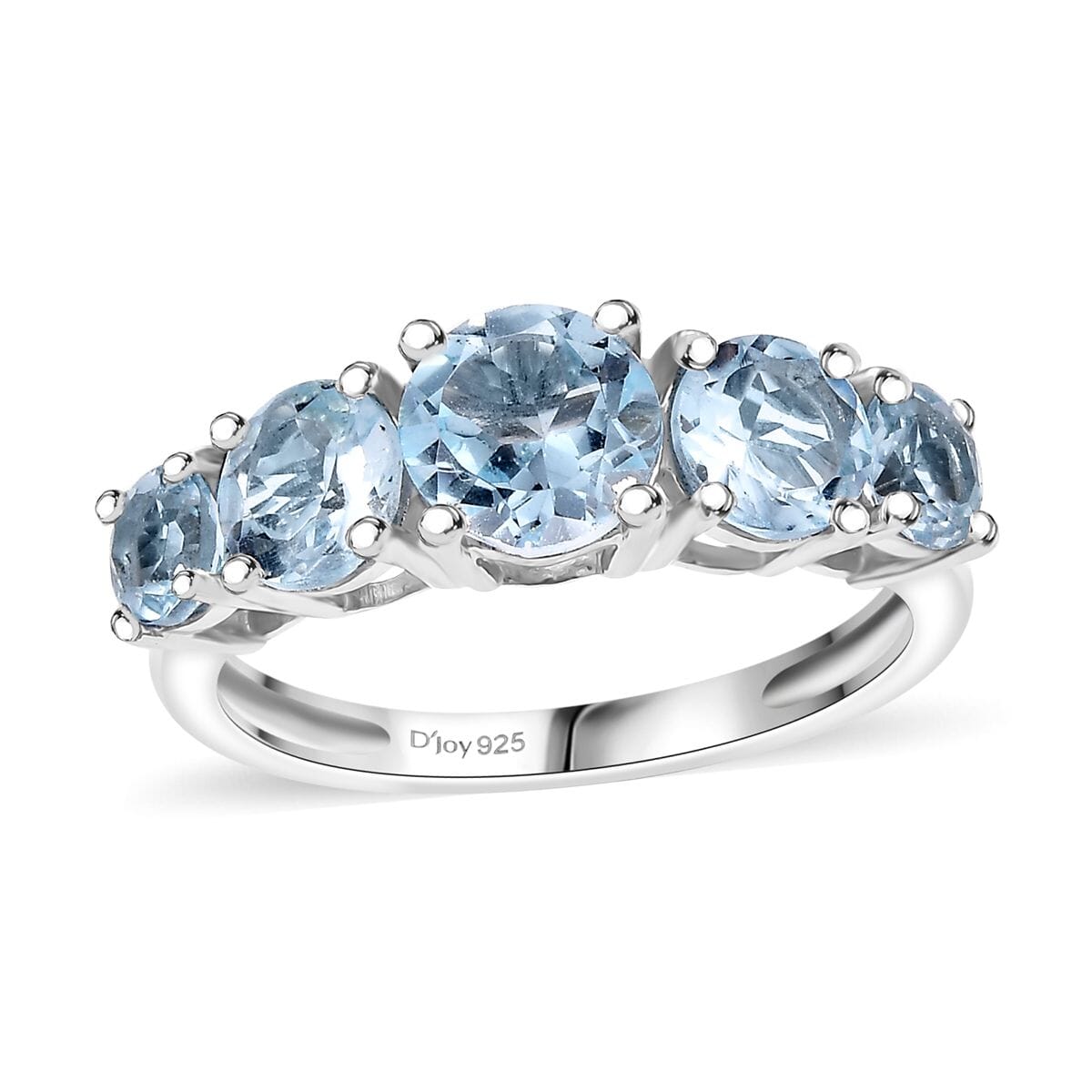Sky Blue Topaz 2.75 ctw 5 Stone Ring in Platinum Over Sterling Silver (Size 5.0) image number 0