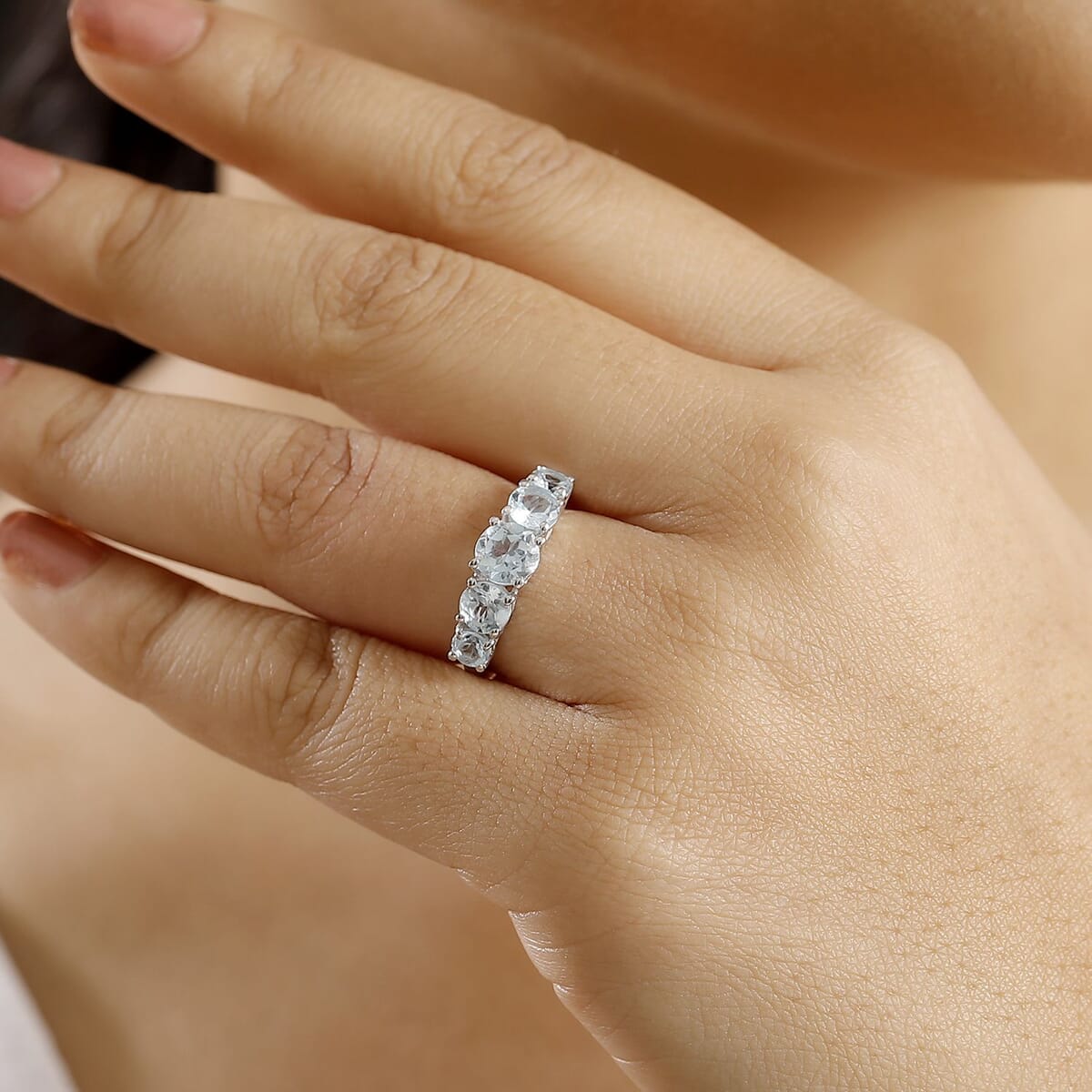 Sky Blue Topaz 2.75 ctw 5 Stone Ring in Platinum Over Sterling Silver (Size 5.0) image number 2
