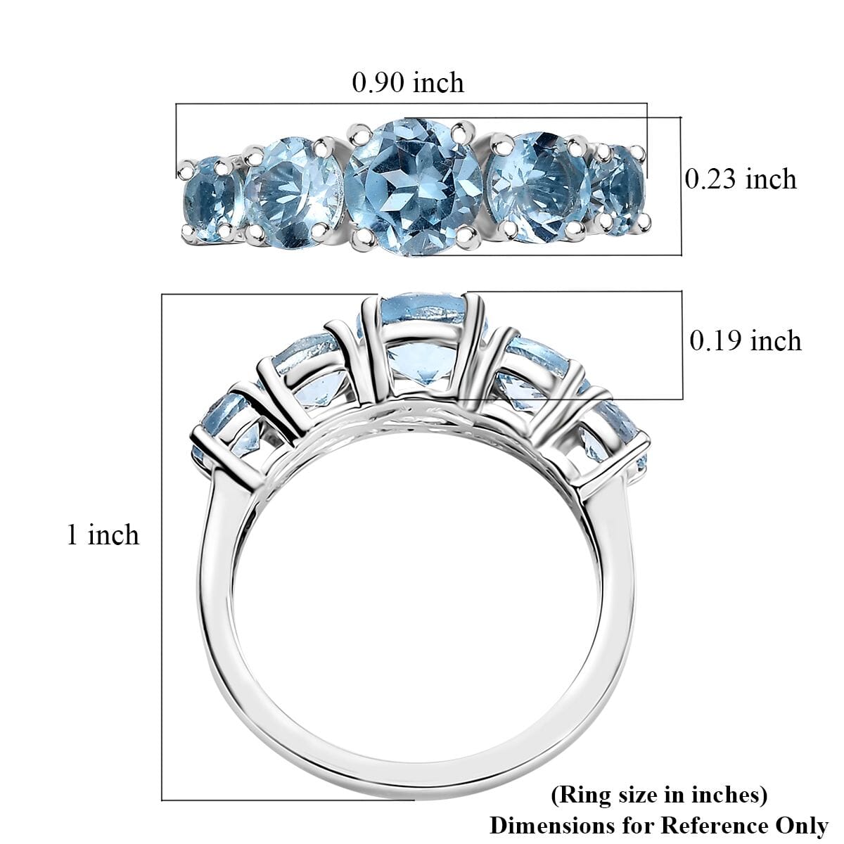 Sky Blue Topaz 2.75 ctw 5 Stone Ring in Platinum Over Sterling Silver (Size 5.0) image number 5