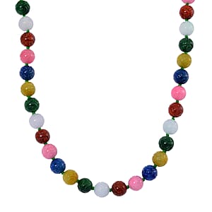 Multi Color Jade 570.00 ctw Carved Beaded Necklace in Rhodium Over Sterling Silver 20 Inches 
