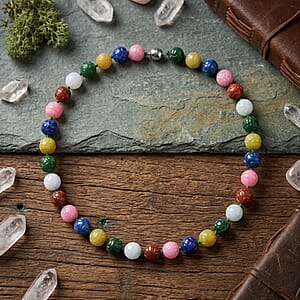 Multi Color Jade 570.00 ctw Carved Beaded Necklace in Rhodium Over Sterling Silver 20 Inches 