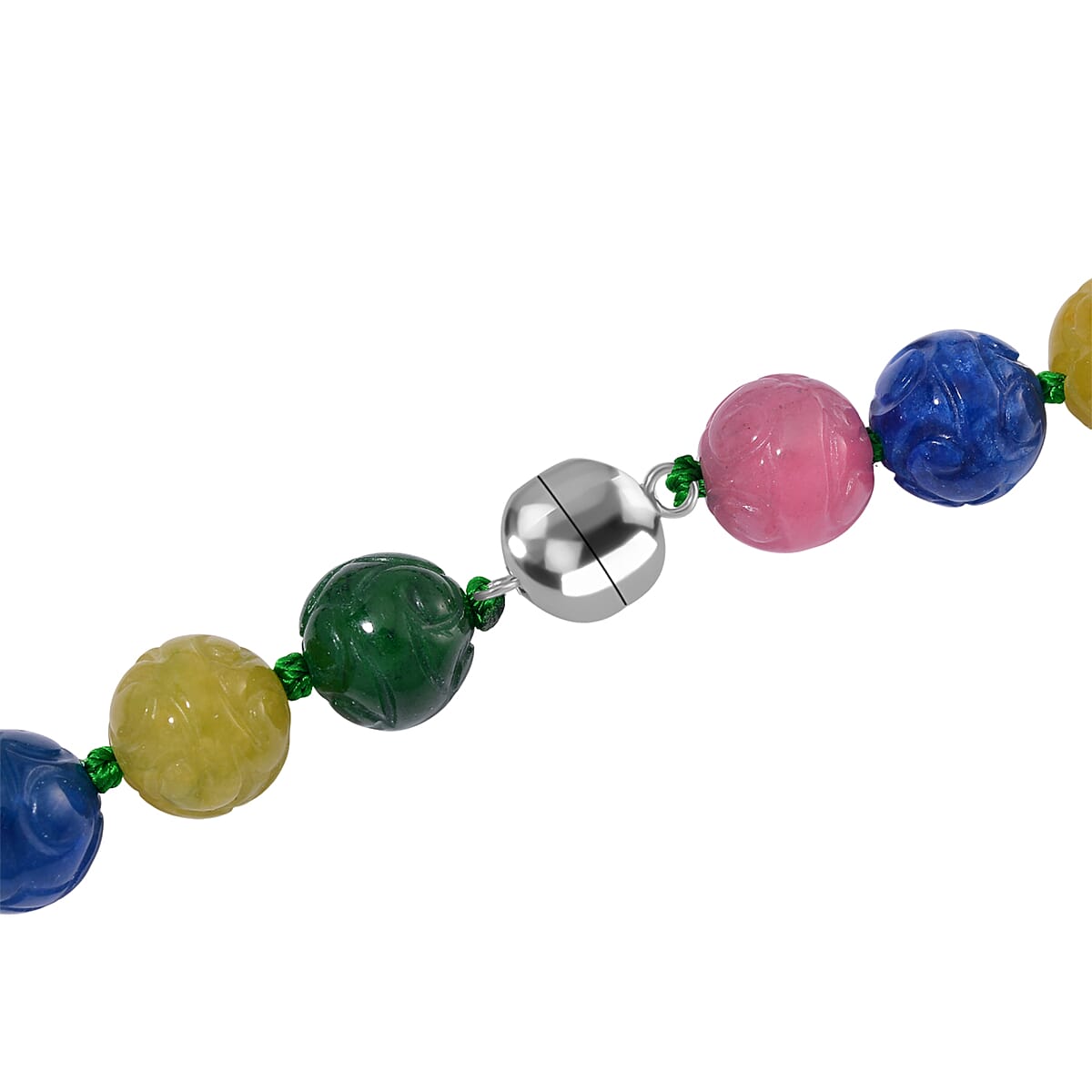 Multi Color Jade 570.00 ctw Carved Beaded Necklace in Rhodium Over Sterling Silver 20 Inches  image number 3