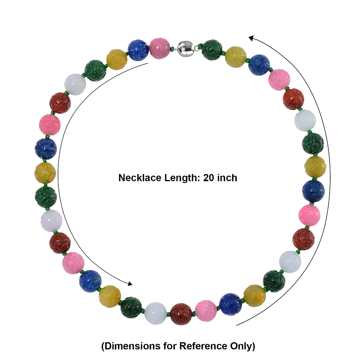 Multi Color Jade 570.00 ctw Carved Beaded Necklace in Rhodium Over Sterling Silver 20 Inches  image number 4