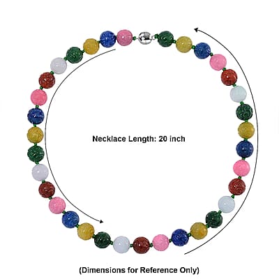 Multi Color Jade 570.00 ctw Carved Beaded Necklace in Rhodium Over Sterling Silver 20 Inches