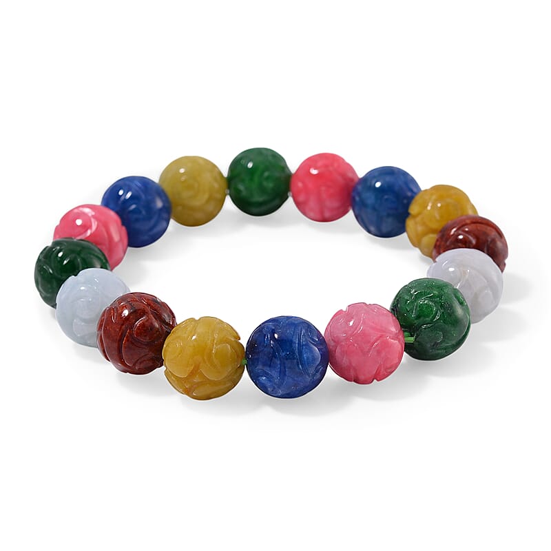 Multi Color Jade 235.00 ctw Beaded Stretch Bracelet (6.5-7In)